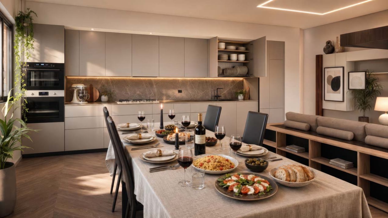 Progetto Cucina a Vista color Corda