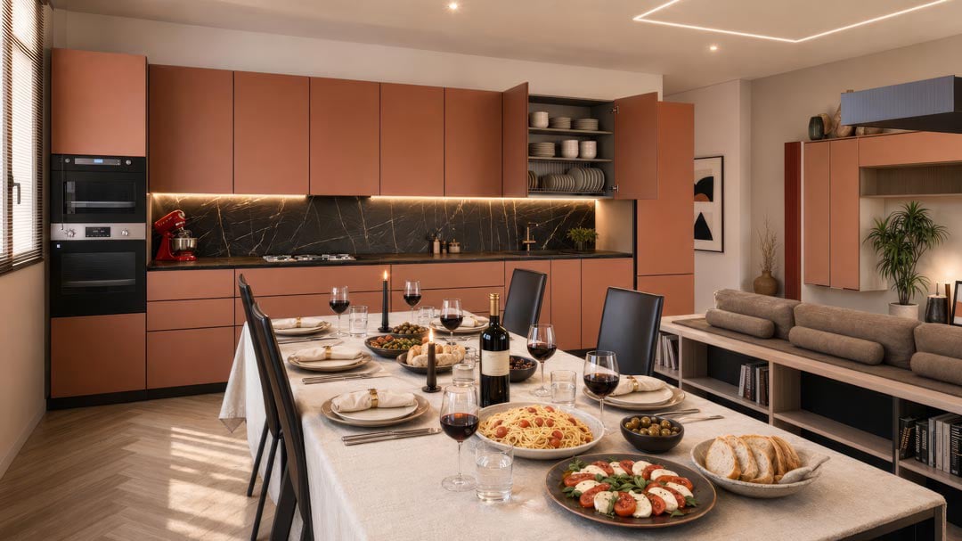 Progetto Architettura d'Interni per Cucina color Cotto